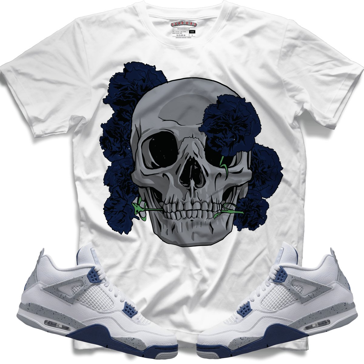 Carnation Skull (Retro 4 Midnight Navy) T-Shirt
