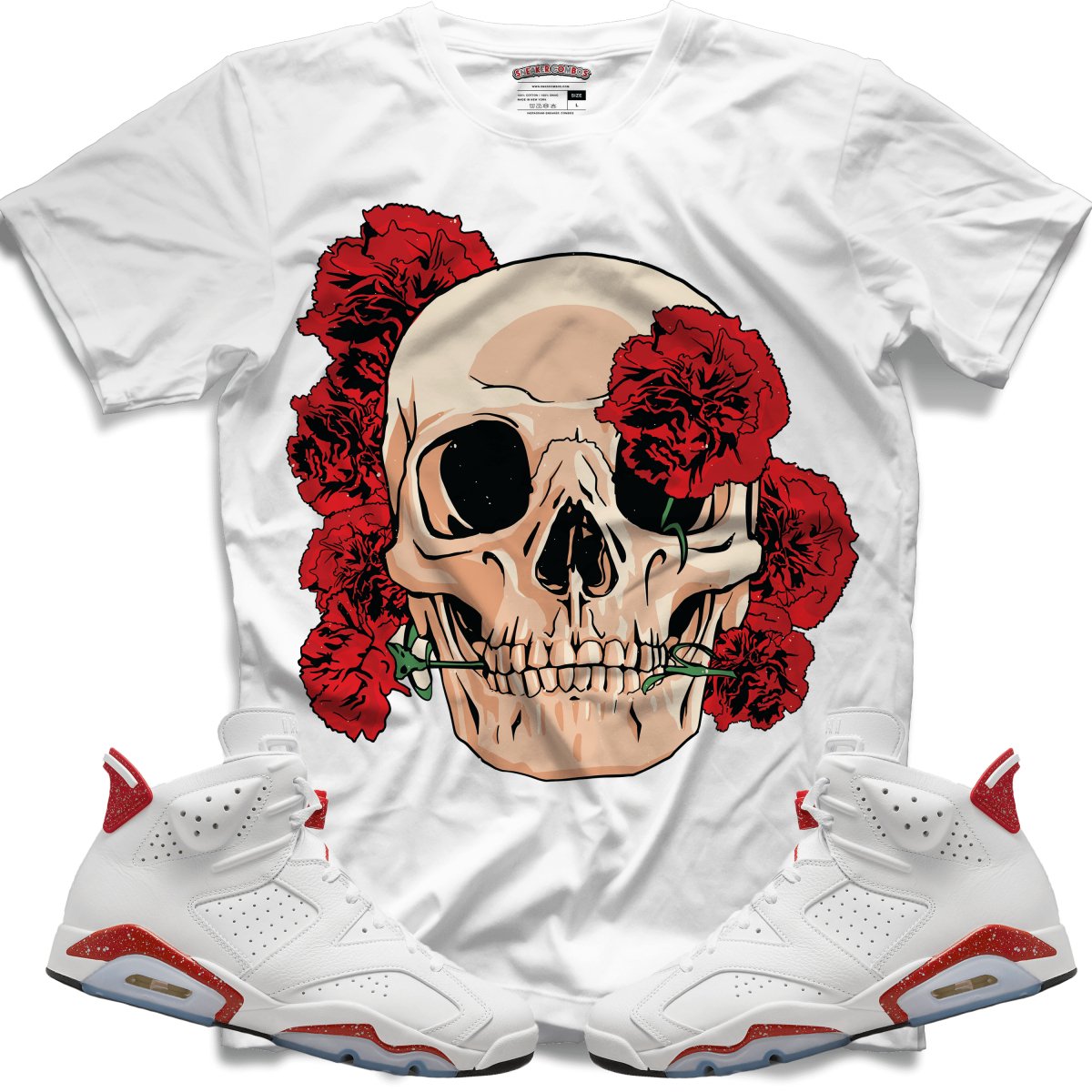 Carnation Skull (Retro 6 Red Oreo) T-Shirt