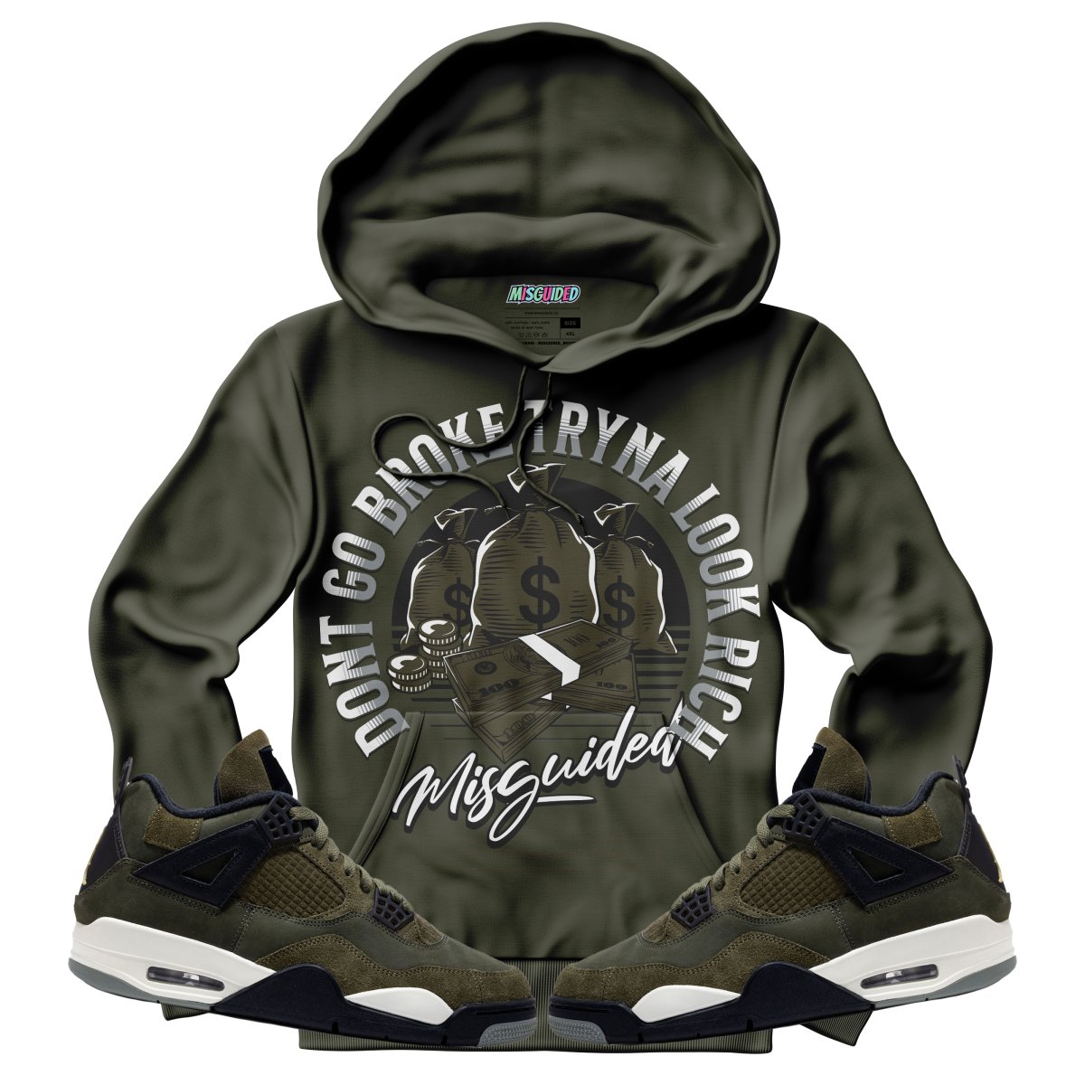 Don't Go Broke Tryna (Air Jordan 4 Craft "Olive") Hoodie