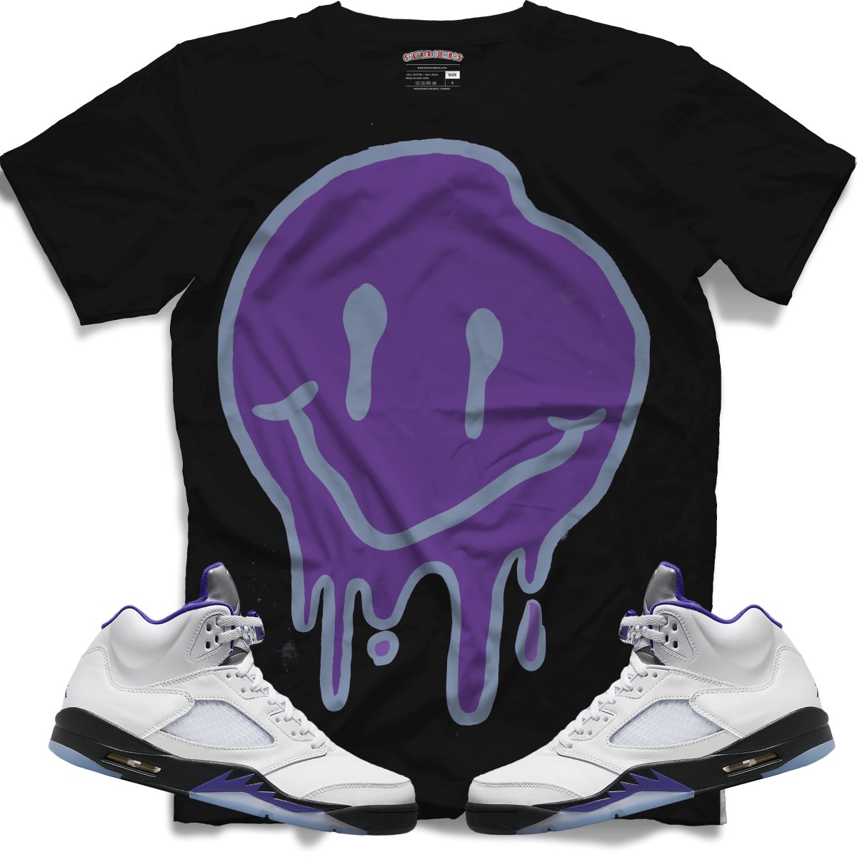 Drippy Smiley Face (Retro 5 Concord) T-Shirt - Black