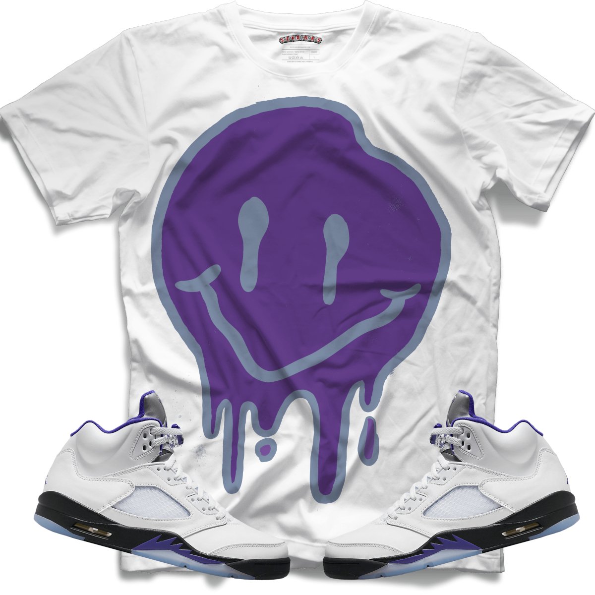 Drippy Smiley Face (Retro 5 Concord) T-Shirt - White