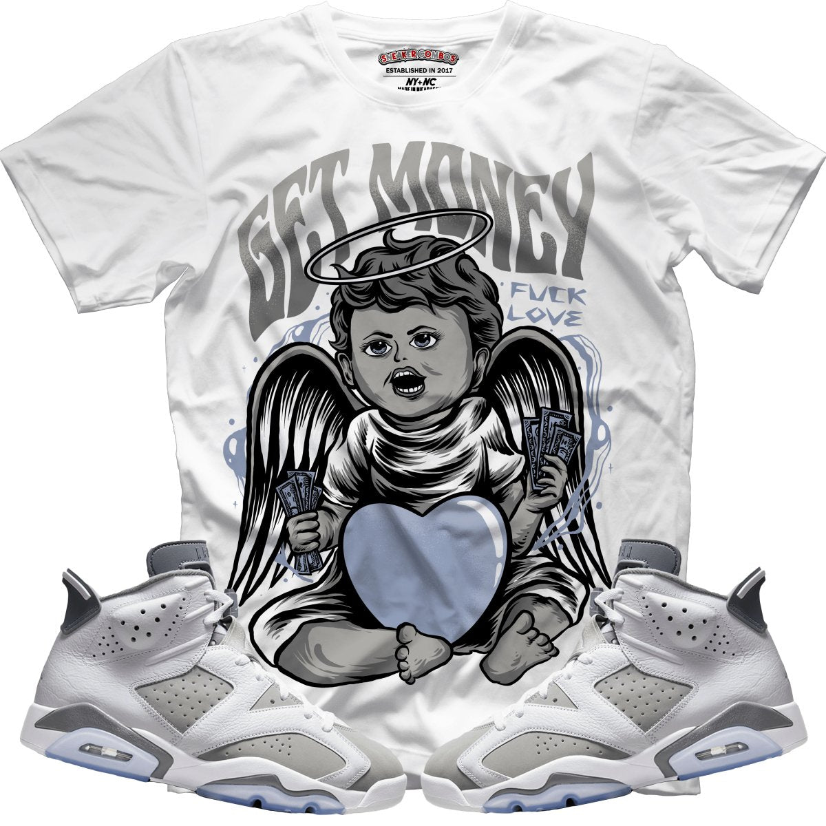 Get Money F**k Love (Retro 6 Cool Grey) T-Shirt