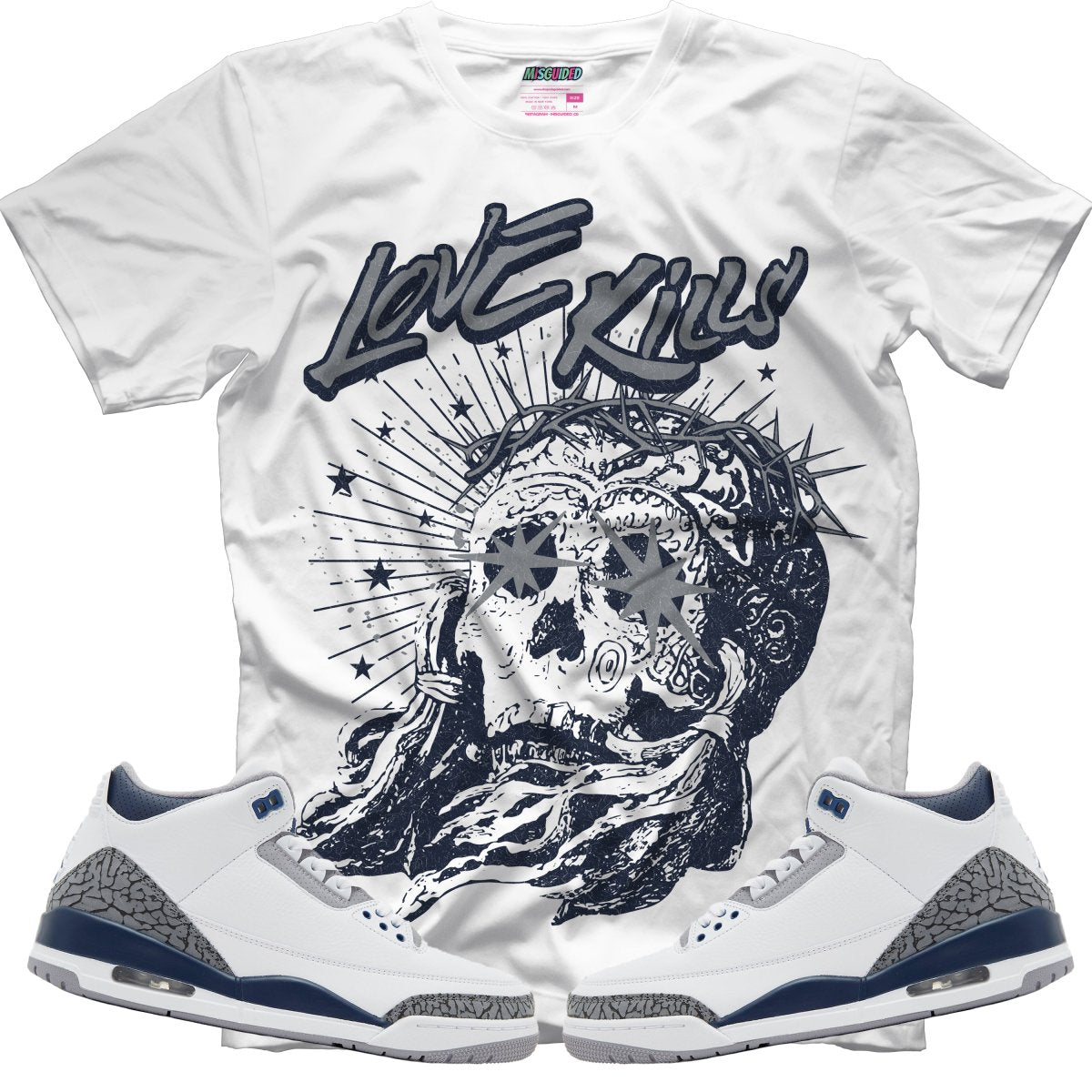 Love Kills (Air Jordan 3 White Navy) T-Shirt