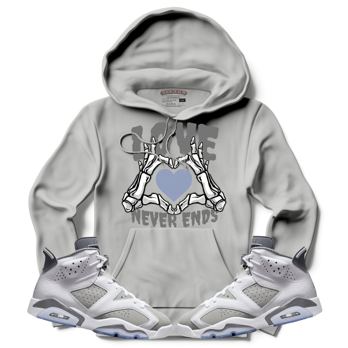 Love Never Ends (Retro 6 Cool Grey) Hoodie