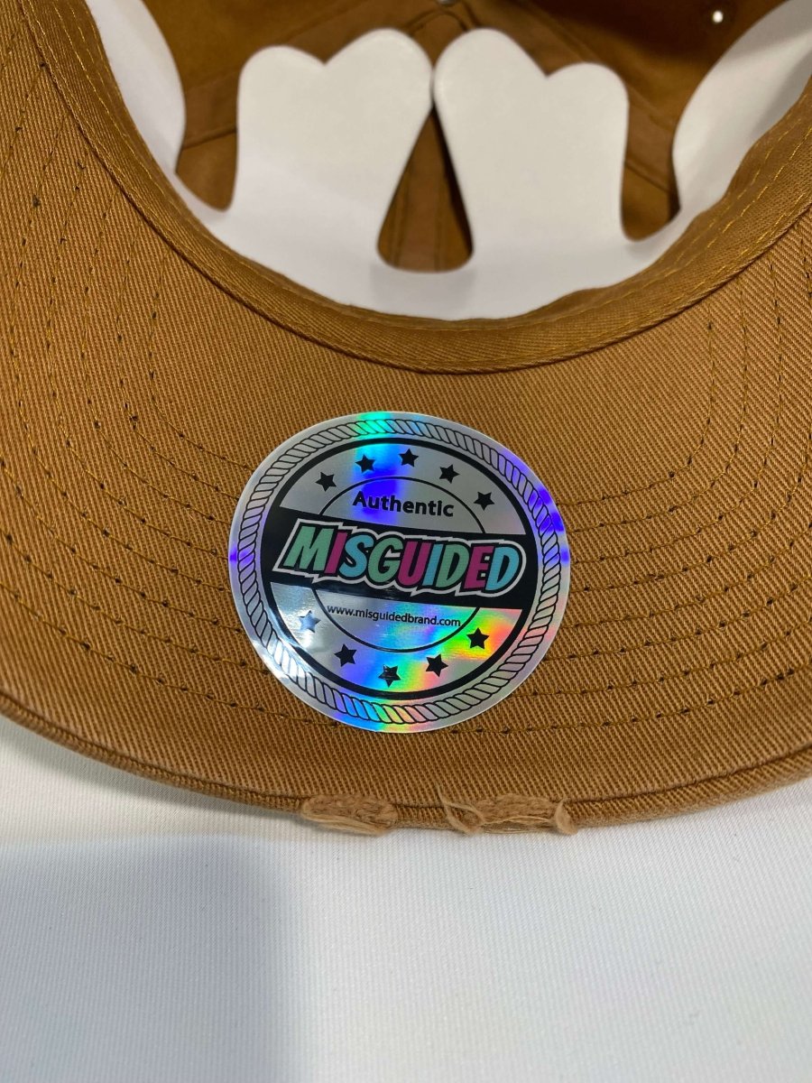 Misguided (Red Oreo 6's) Distressed Dad Hat - Brown