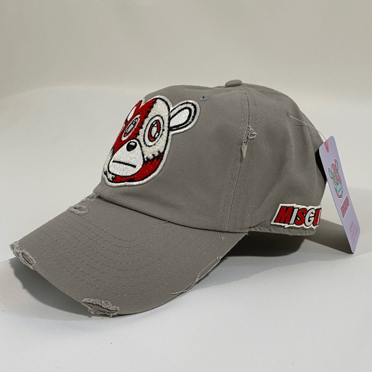 Misguided (Red Oreo 6's) Distressed Dad Hat - Grey