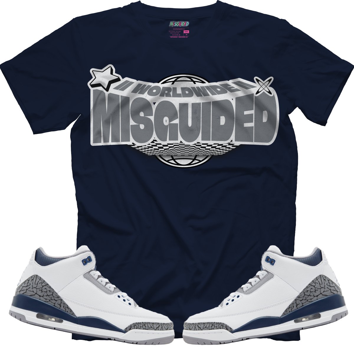 Misguided Worldwide (Air Jordan 3 White Navy) T-Shirt