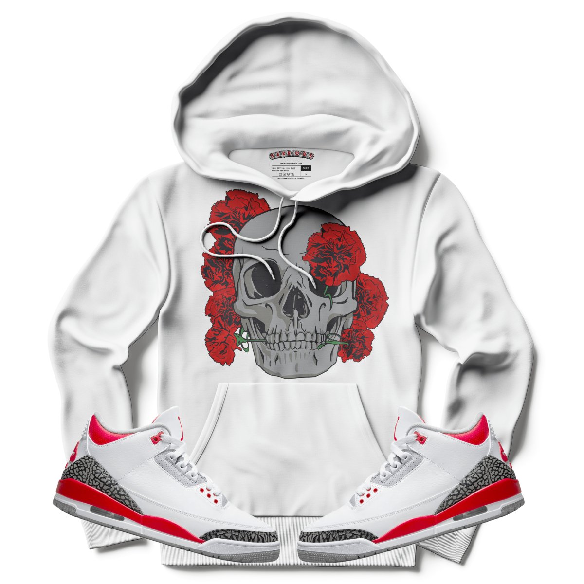 Skull Carnation (Retro 3 Fire Red) Hoodie