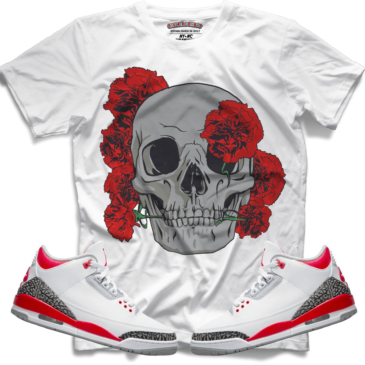 Skull Carnation (Retro 3 Fire Red) T-Shirt