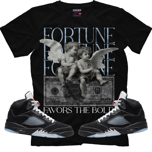 Fortune Favors The Bold (Air Jordan 5 Black Metallic Reimagined) T-Shirt