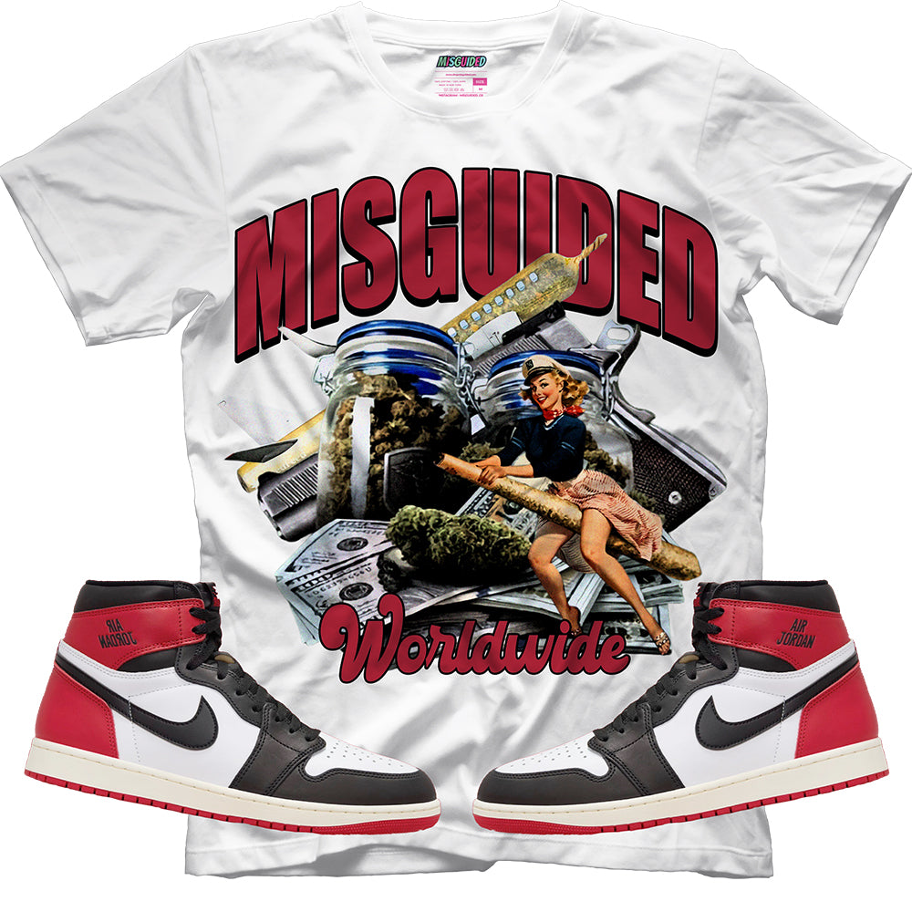Misguided WRLDWIDE (Air Jordan 1 High OG Black Toe Reimagined) T-Shirt