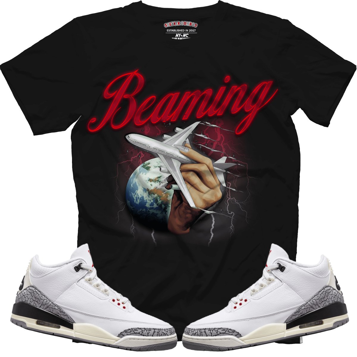 Beaming (Retro 3 White Cement) Black T-Shirt