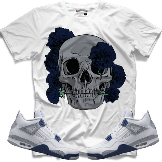 Carnation Skull (Retro 4 Midnight Navy) T-Shirt