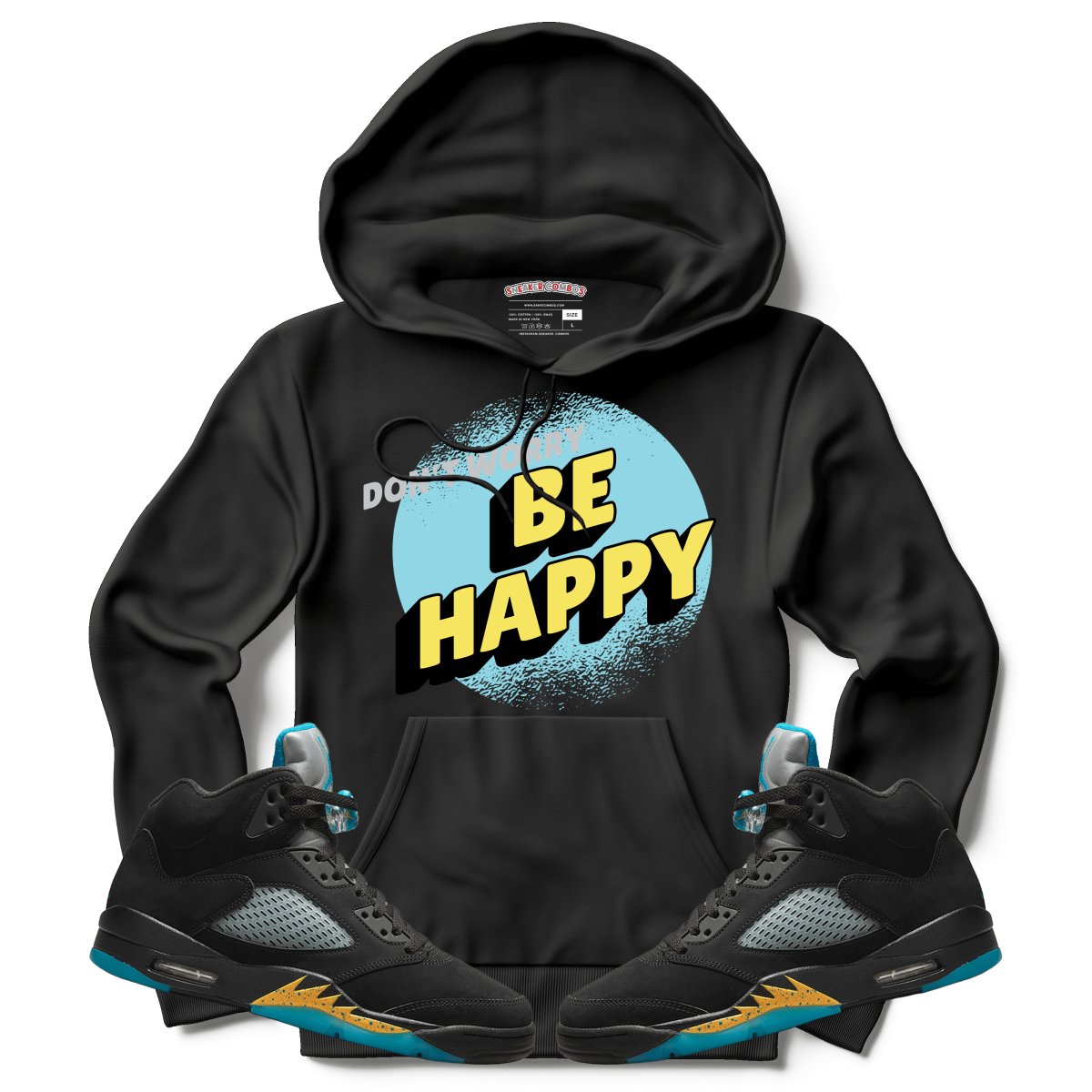 Don't Worry Be Happy (Retro 5 Aqua) Hoodie