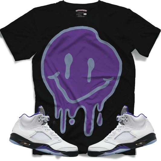 Drippy Smiley Face (Retro 5 Concord) T-Shirt - Black