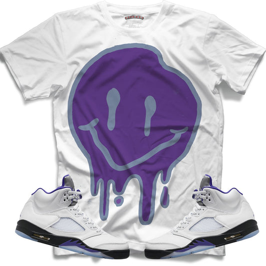 Drippy Smiley Face (Retro 5 Concord) T-Shirt - White