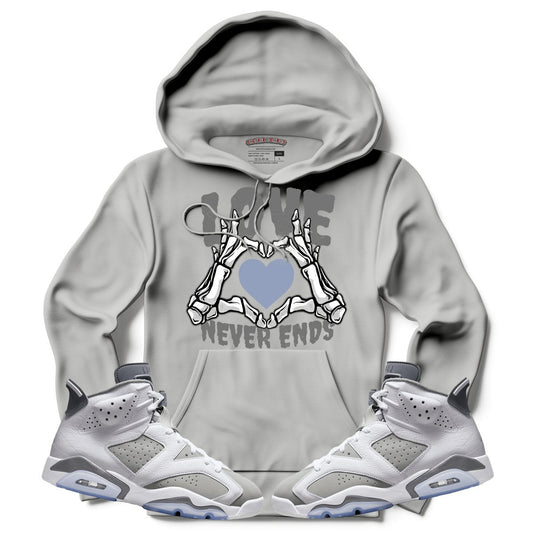 Love Never Ends (Retro 6 Cool Grey) Hoodie