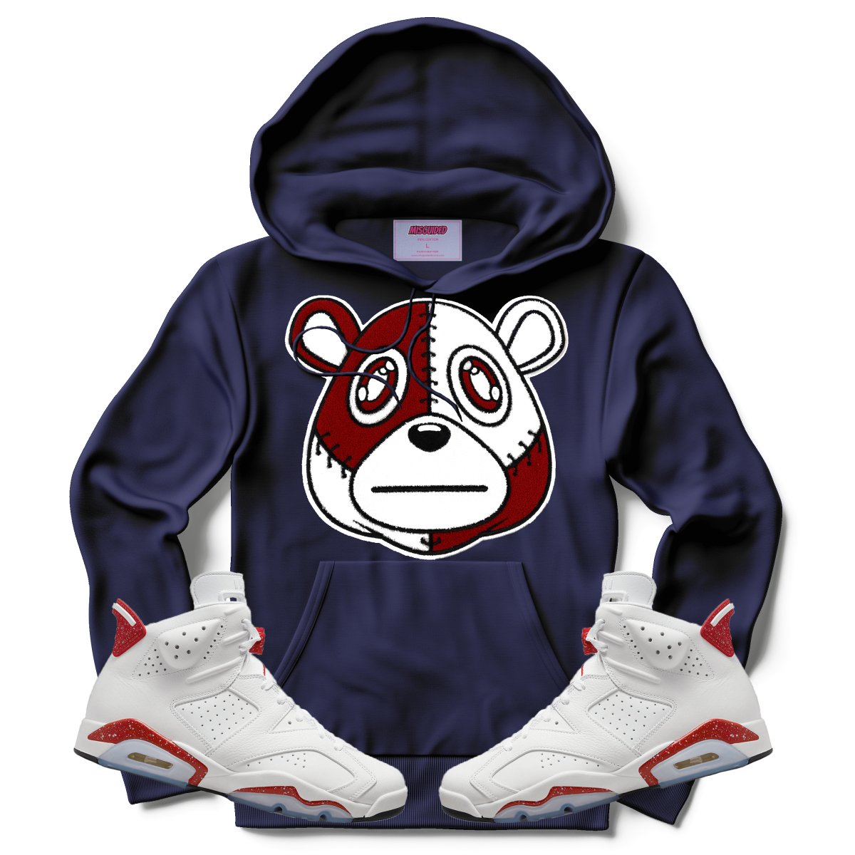 Misguided Chenille (Red Oreo 6's) Hoodie - Navy Blue