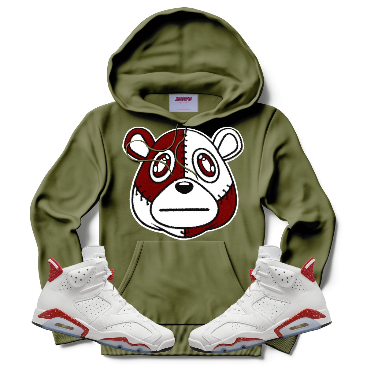 Misguided Chenille (Red Oreo 6's) Hoodie - Olive Green