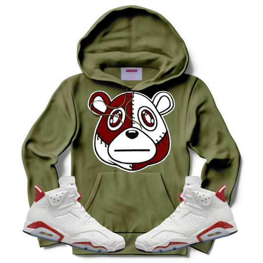Misguided Chenille (Red Oreo 6's) Hoodie - Olive Green