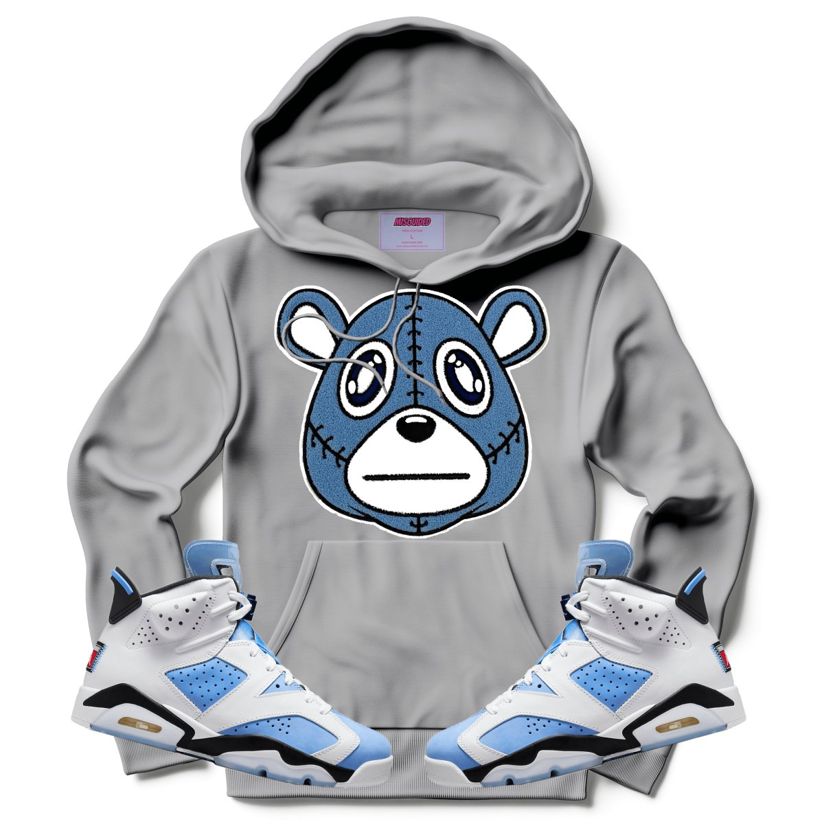 Misguided Chenille (UNC 6's) Hoodie - Light Grey