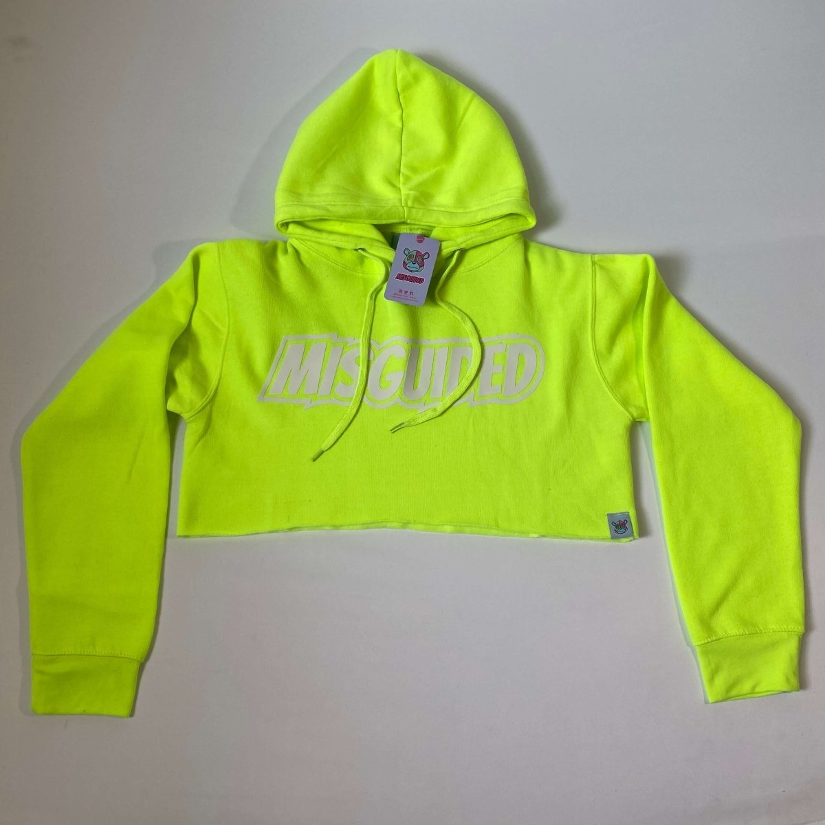 Misguided Crop Top Hoodie - Neon Yellow