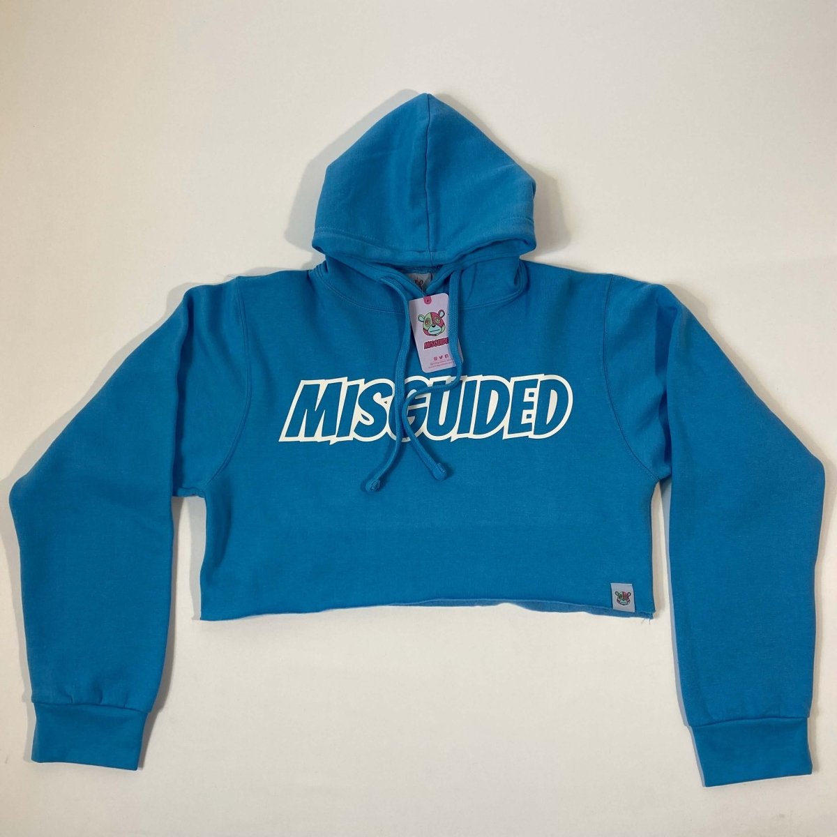 Misguided Crop Top Hoodie - Sky Blue
