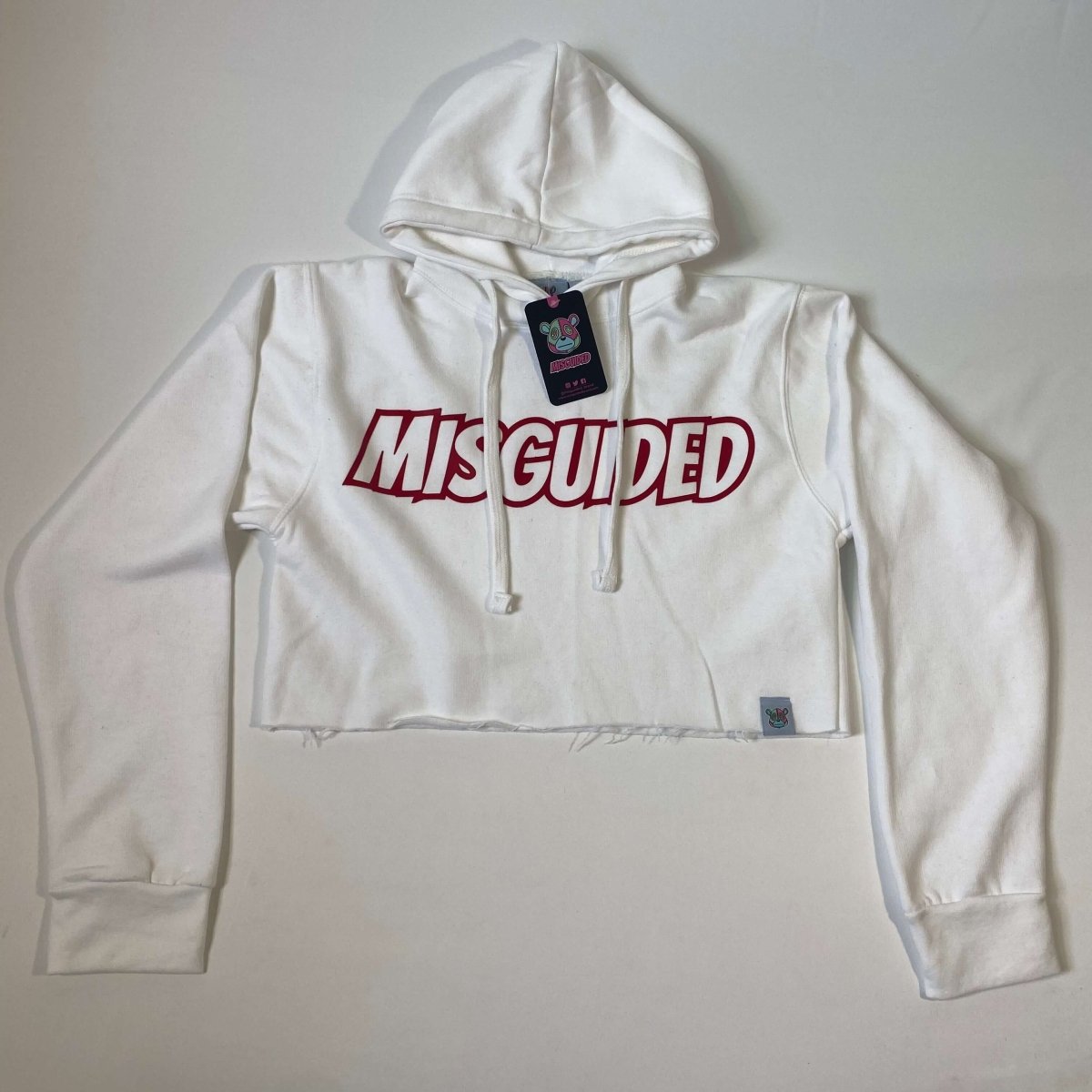 Misguided Crop Top Hoodie - White