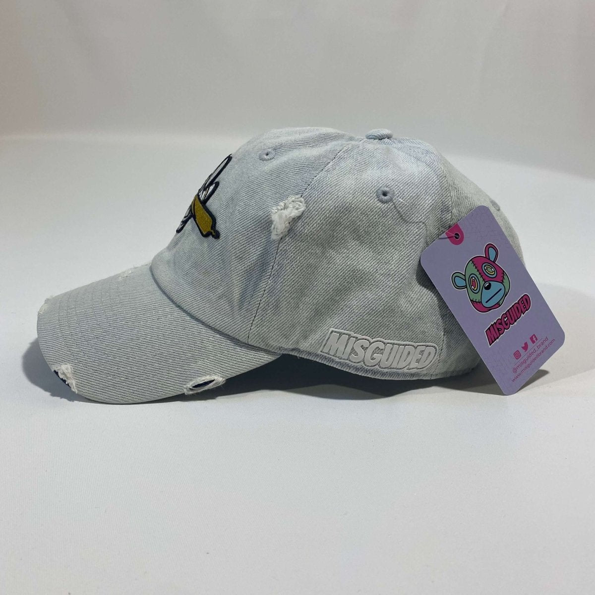 Misguided (Loud Hands) Distressed Dad Hat - Light Denim