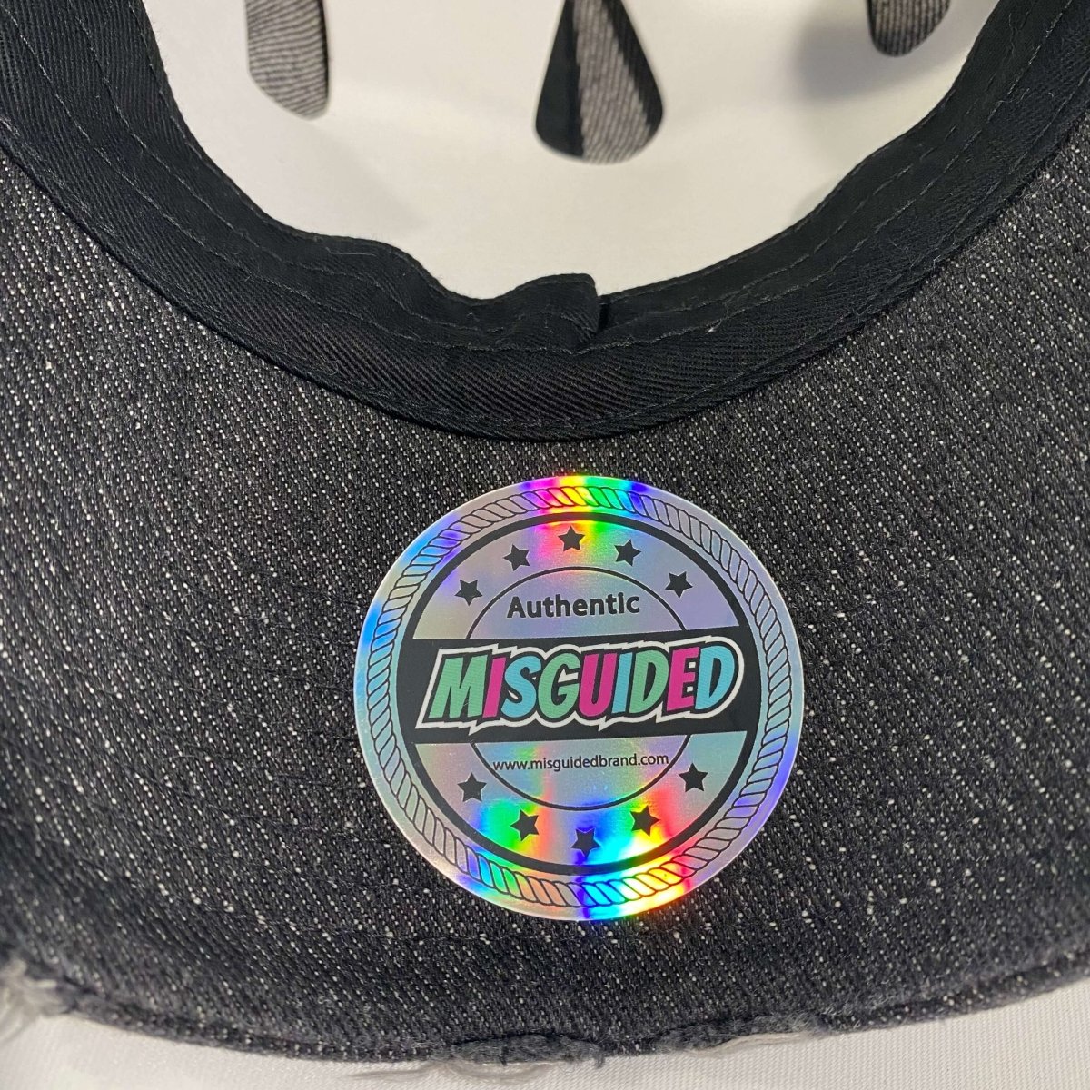 Misguided (Red Oreo 6's) Distressed Dad Hat - Black Denim