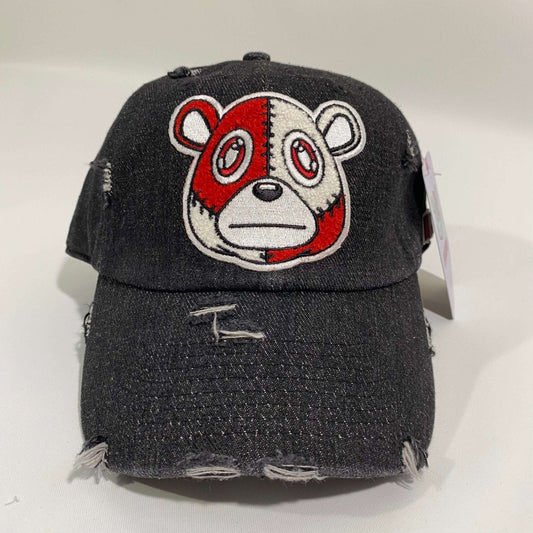 Misguided (Red Oreo 6's) Distressed Dad Hat - Black Denim