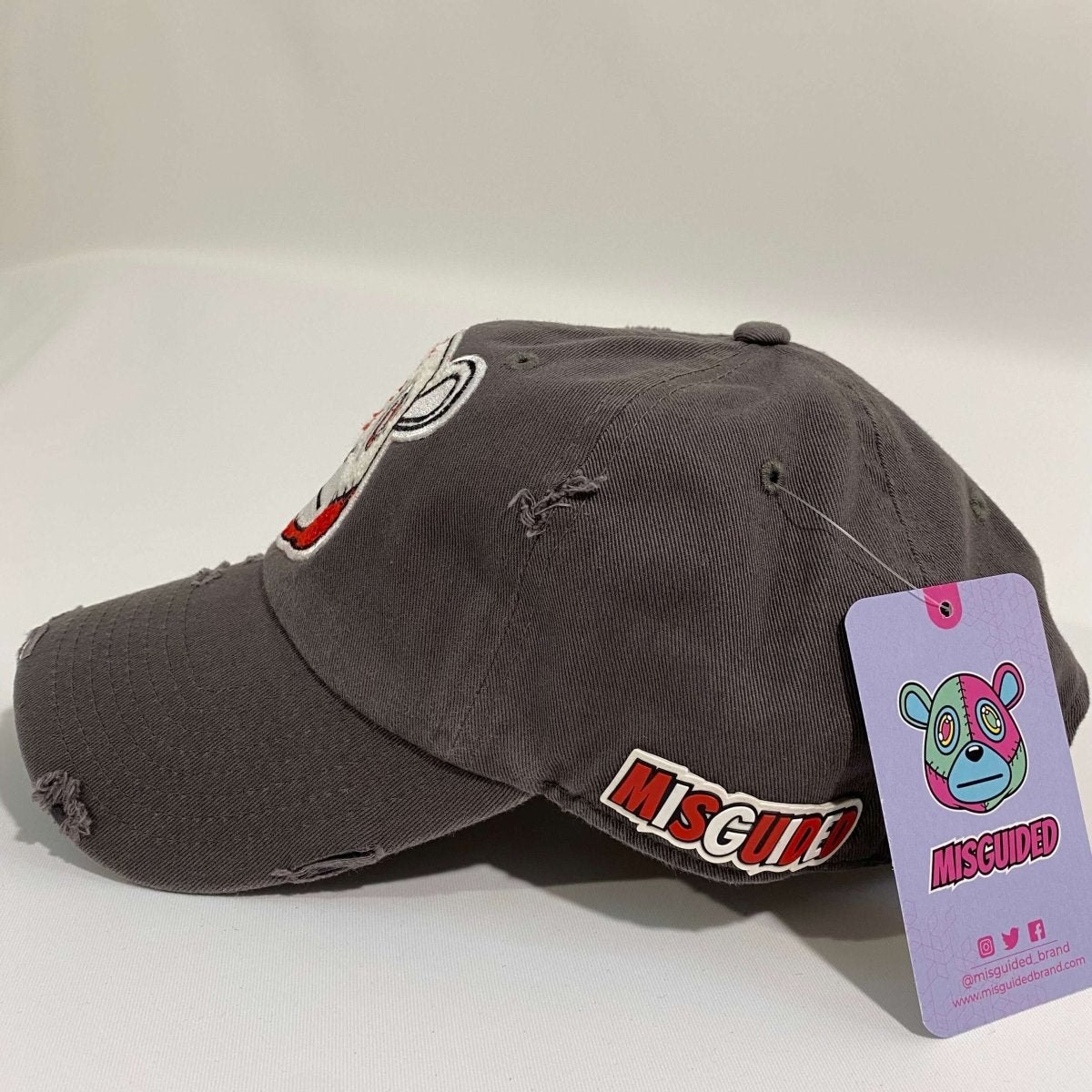 Misguided (Red Oreo 6's) Distressed Dad Hat - Dark Grey