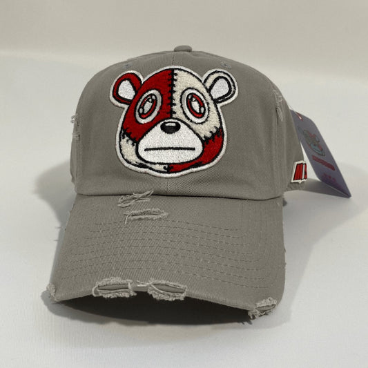 Misguided (Red Oreo 6's) Distressed Dad Hat - Grey