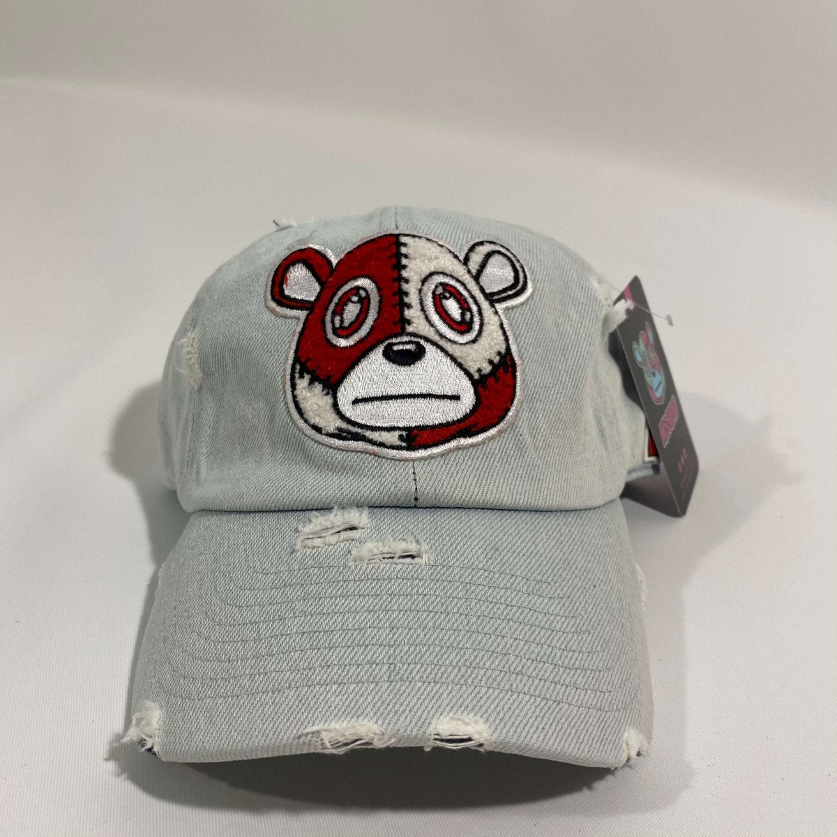 Misguided (Red Oreo 6's) Distressed Dad Hat - Light Denim