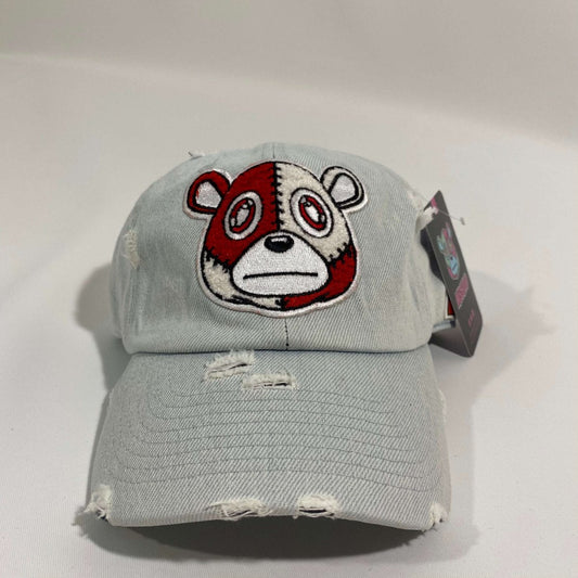 Misguided (Red Oreo 6's) Distressed Dad Hat - Light Denim