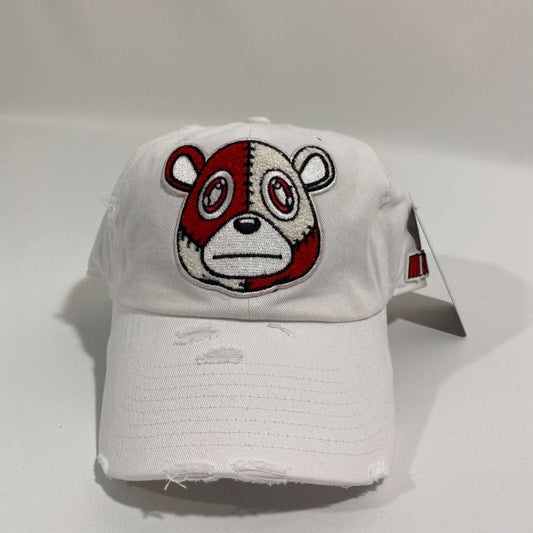 Misguided (Red Oreo 6's) Distressed Dad Hat - White
