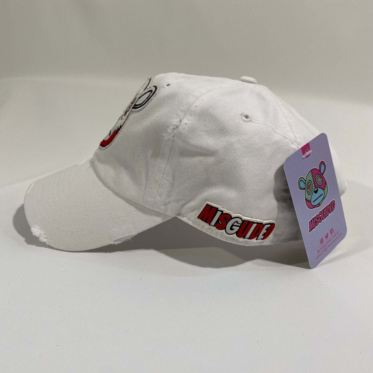 Misguided (Red Oreo 6's) Distressed Dad Hat - White